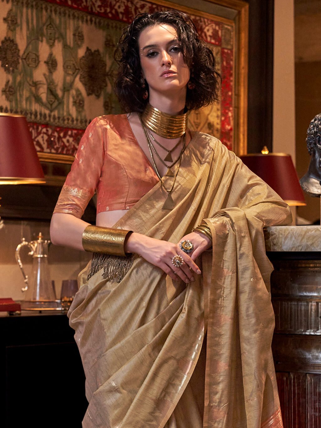 Beige Silk Saree - Image 3