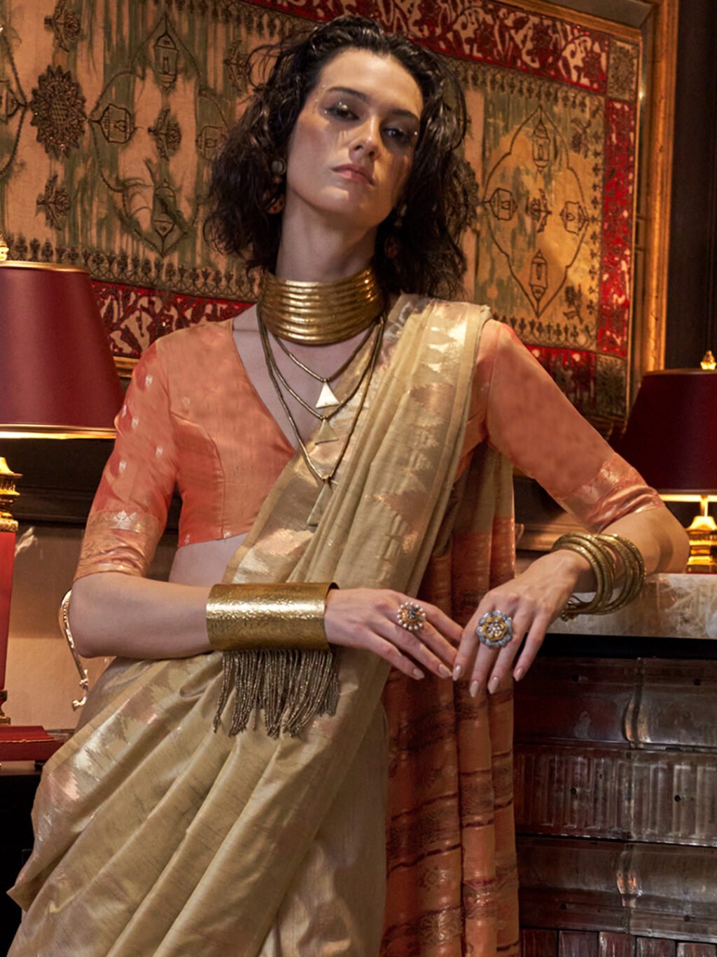 Beige Silk Saree - Image 4