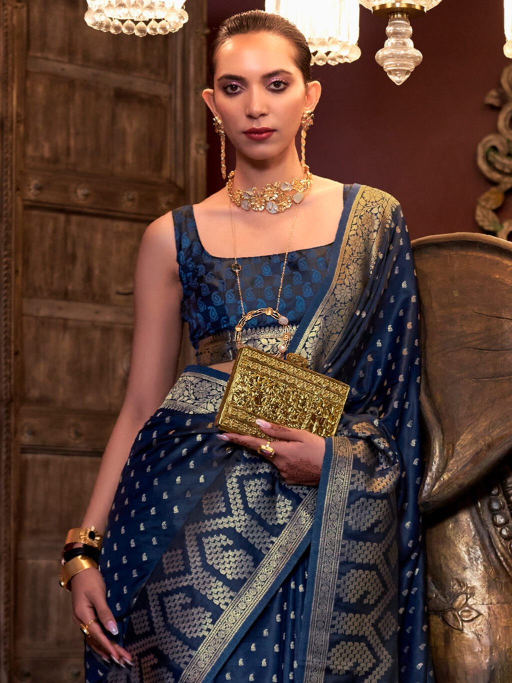 Navy Blue Silk Saree - Image 3