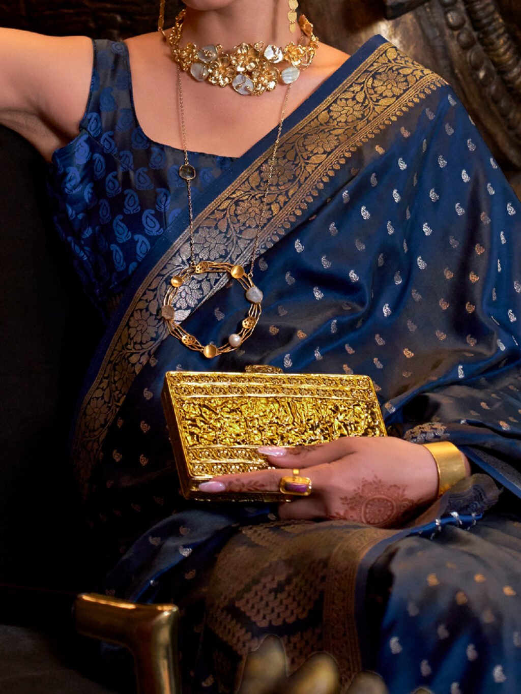 Navy Blue Silk Saree - Image 4
