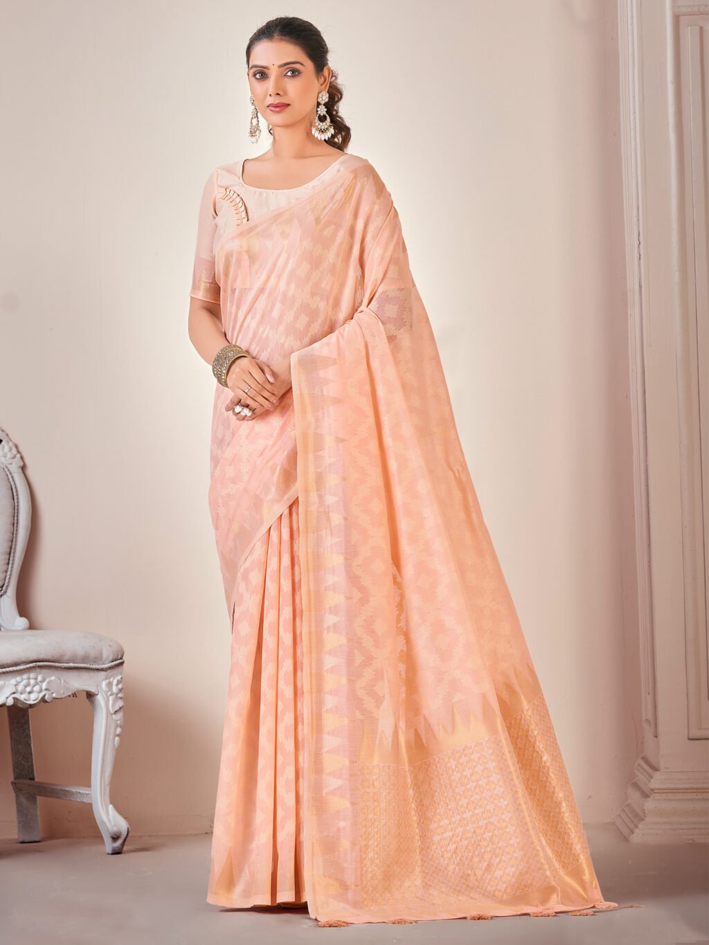 Image of Peach Cotton Saree