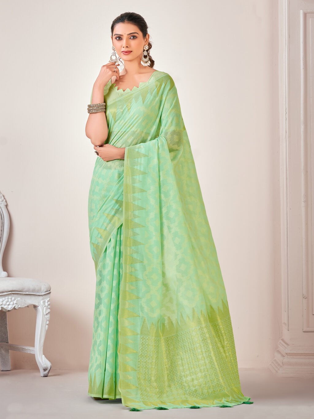 Image of Sea Green Cotton Saree