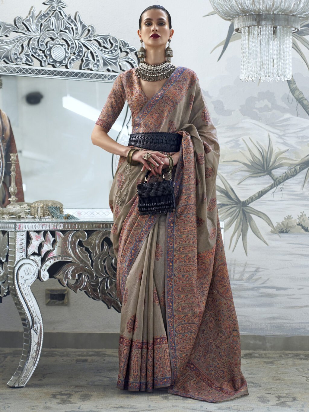 Image of Grey Silk Saree