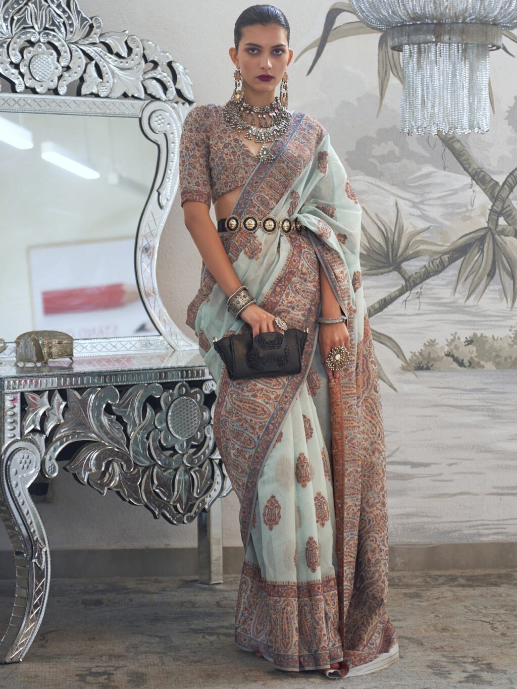 Image of Light Blue Silk Saree