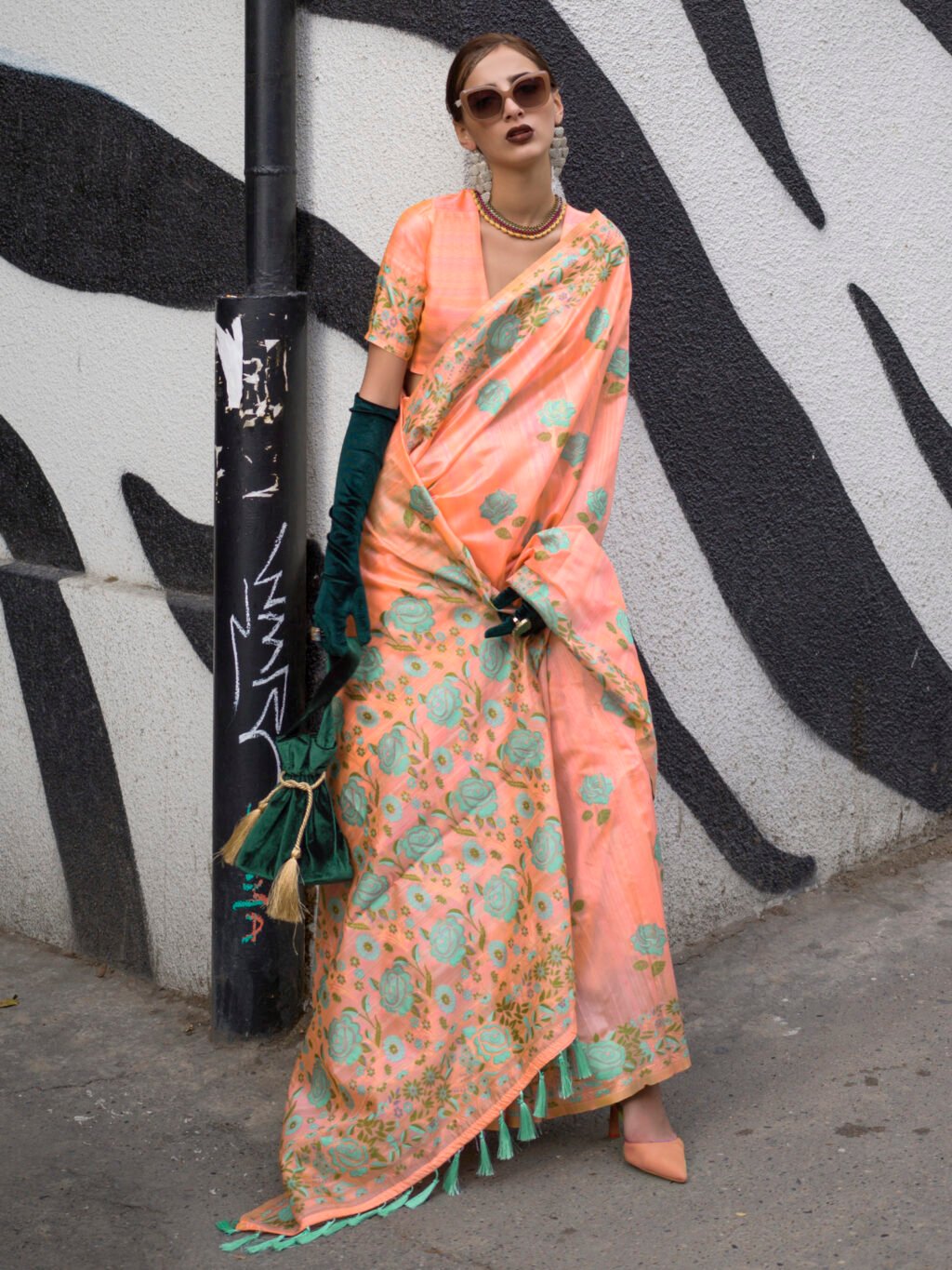 Image of Peach Cotton Saree