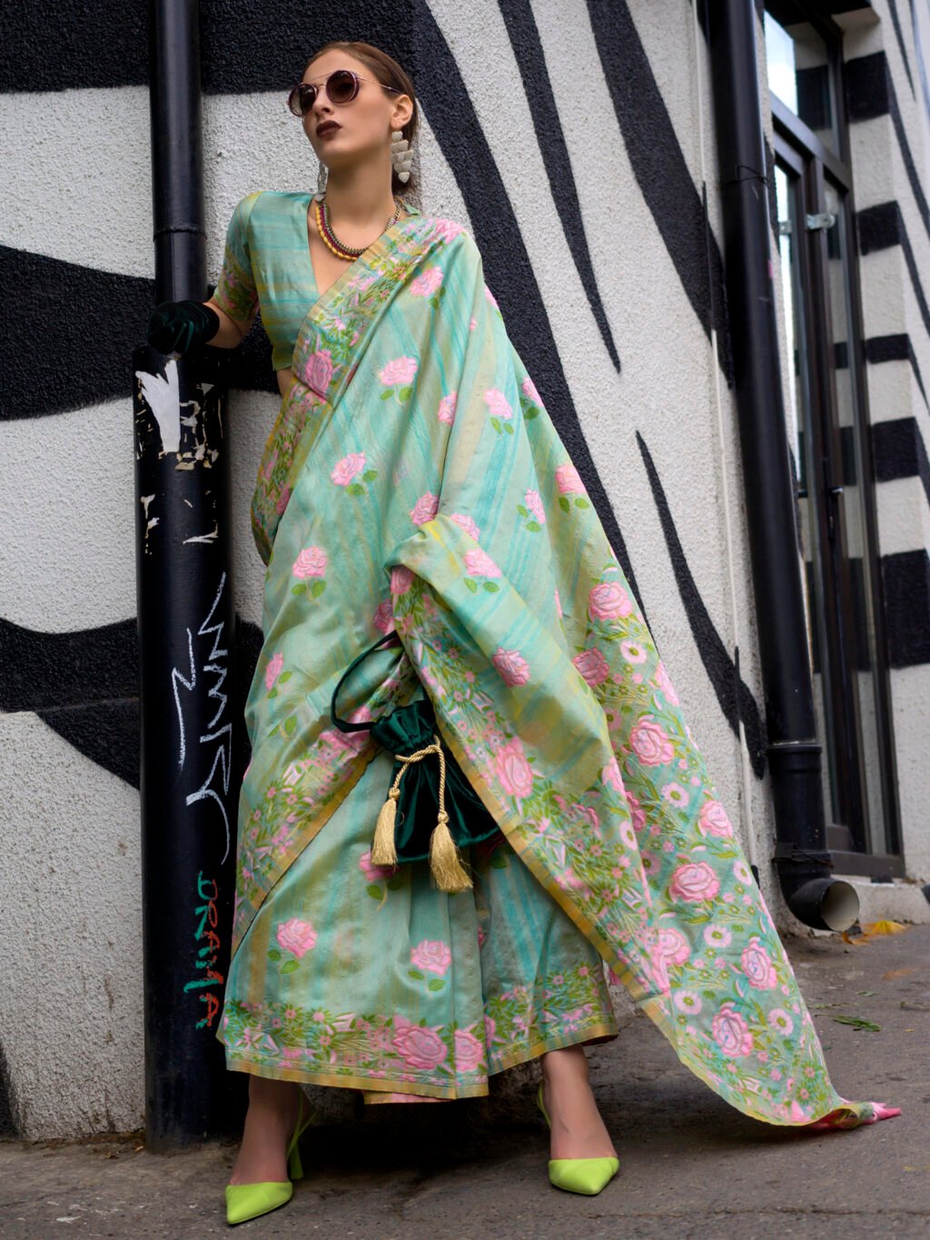 Image of Sea Green Cotton Saree