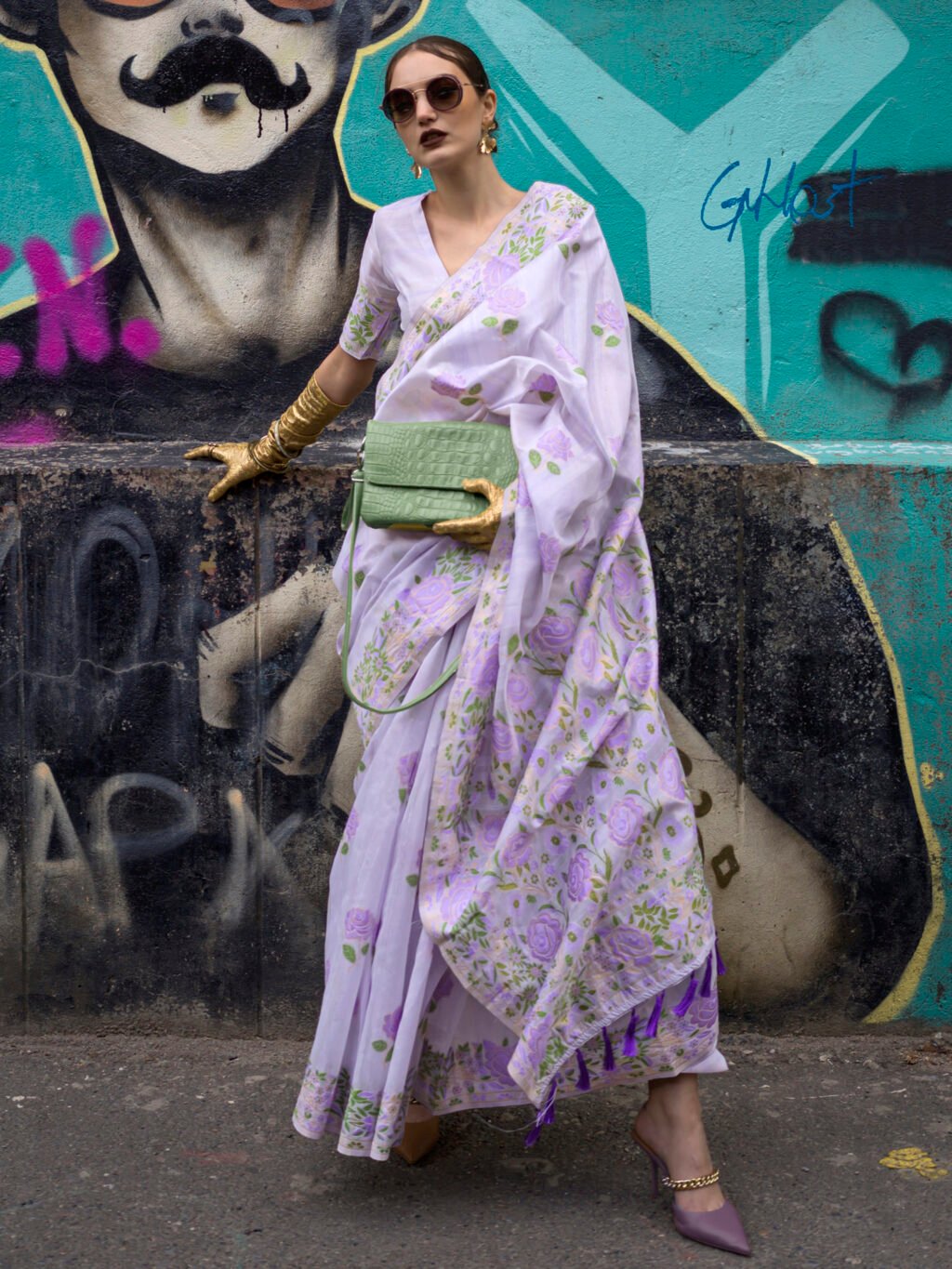 Image of Lavendar Cotton Saree