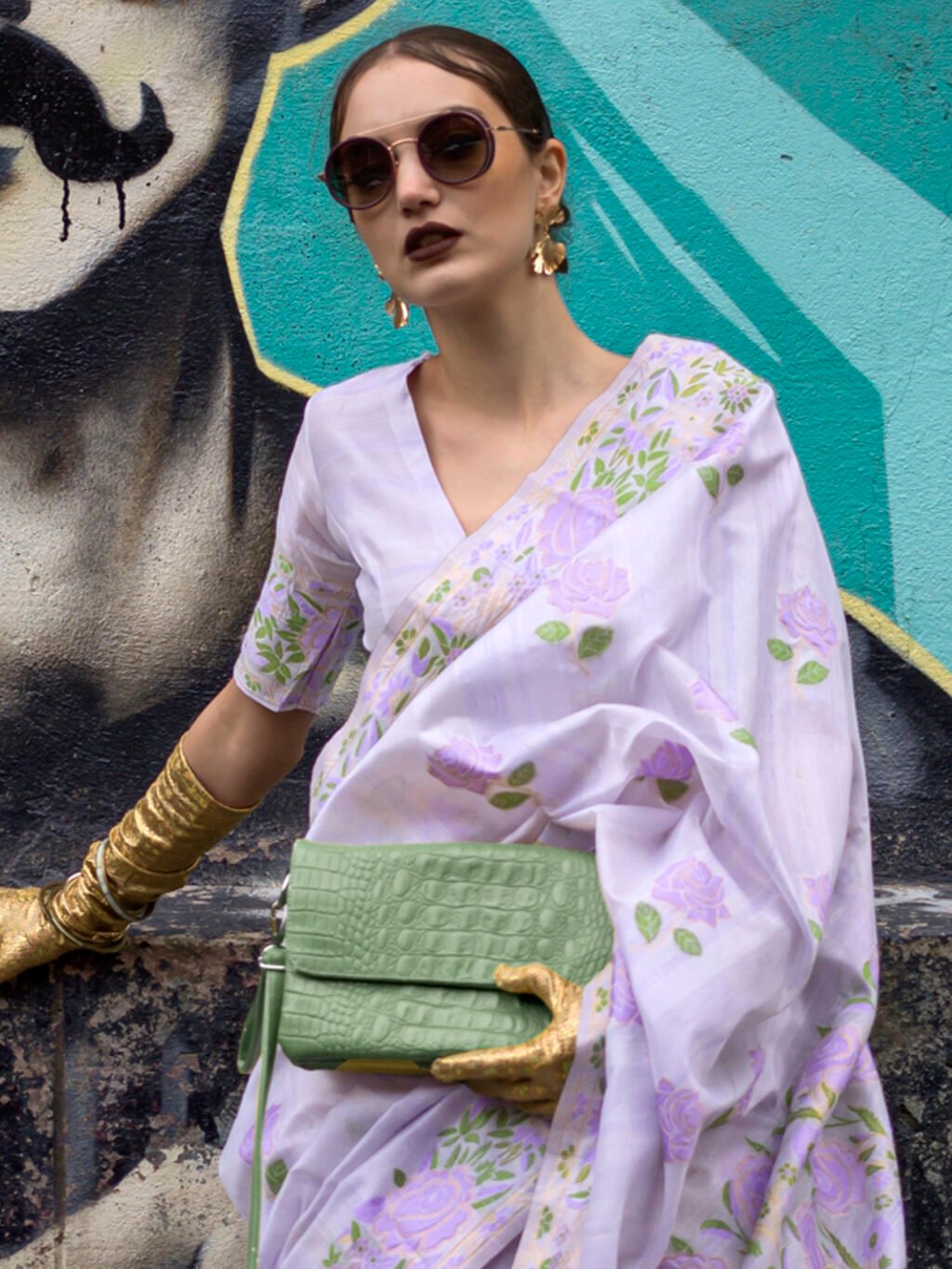 Lavendar Cotton Saree - Image 3
