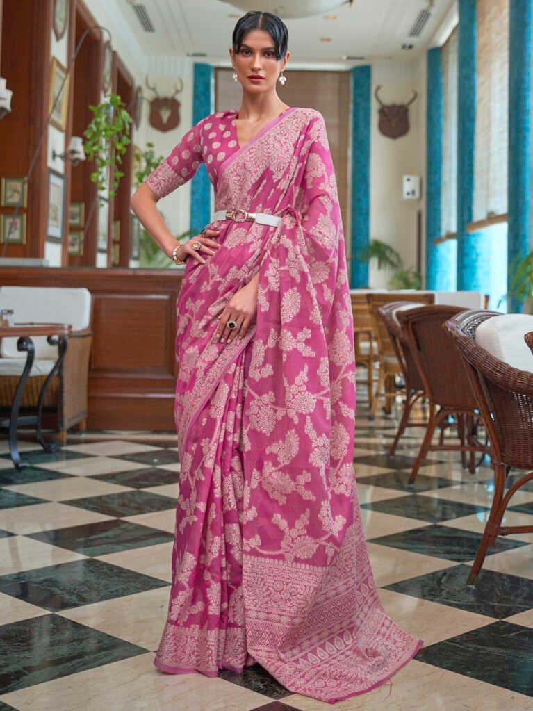 Image of Pink Cotton Saree