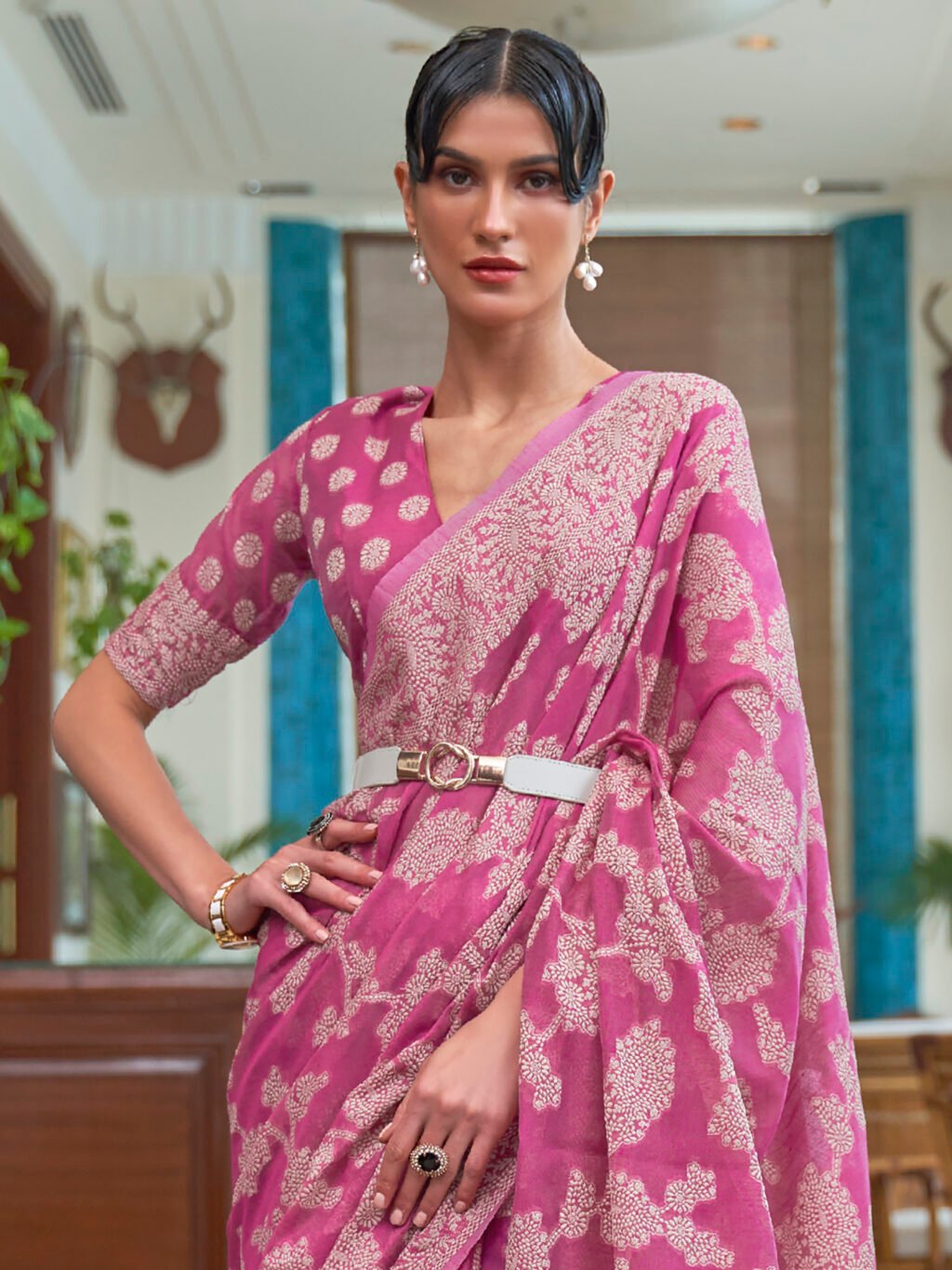 Pink Cotton Saree - Image 3