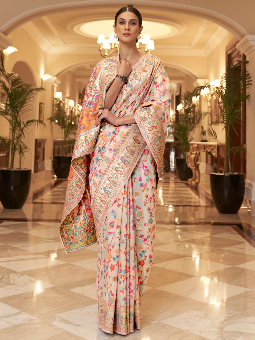 Image of Cream Silk Saree
