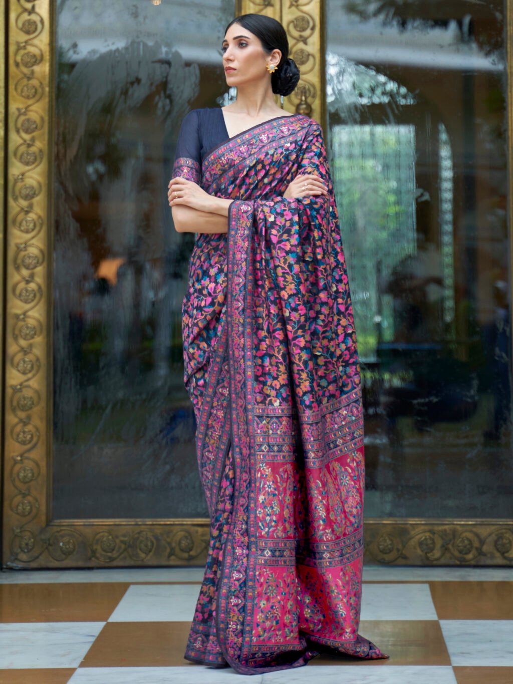 Image of Navy Blue Silk Saree