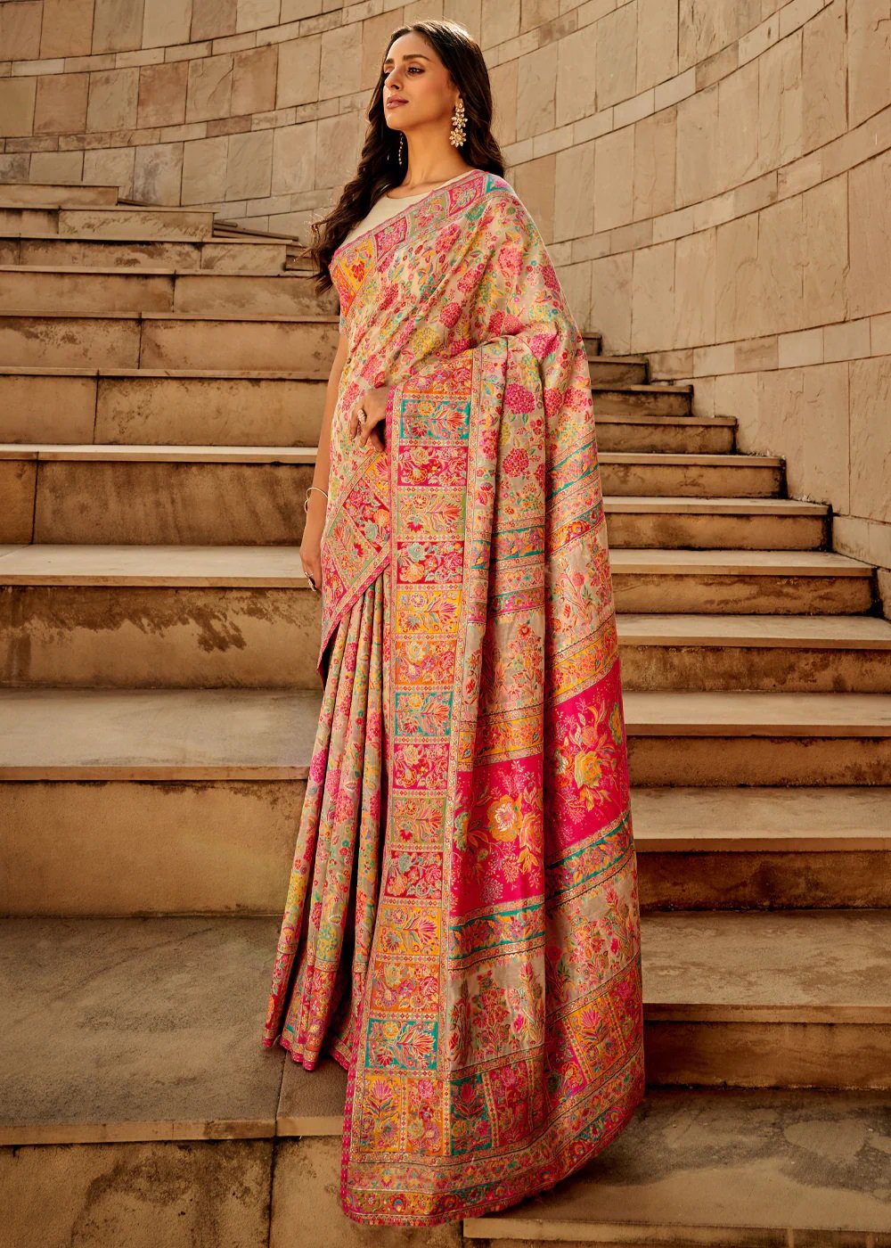 Image of Beige Silk Saree Cotton Saree