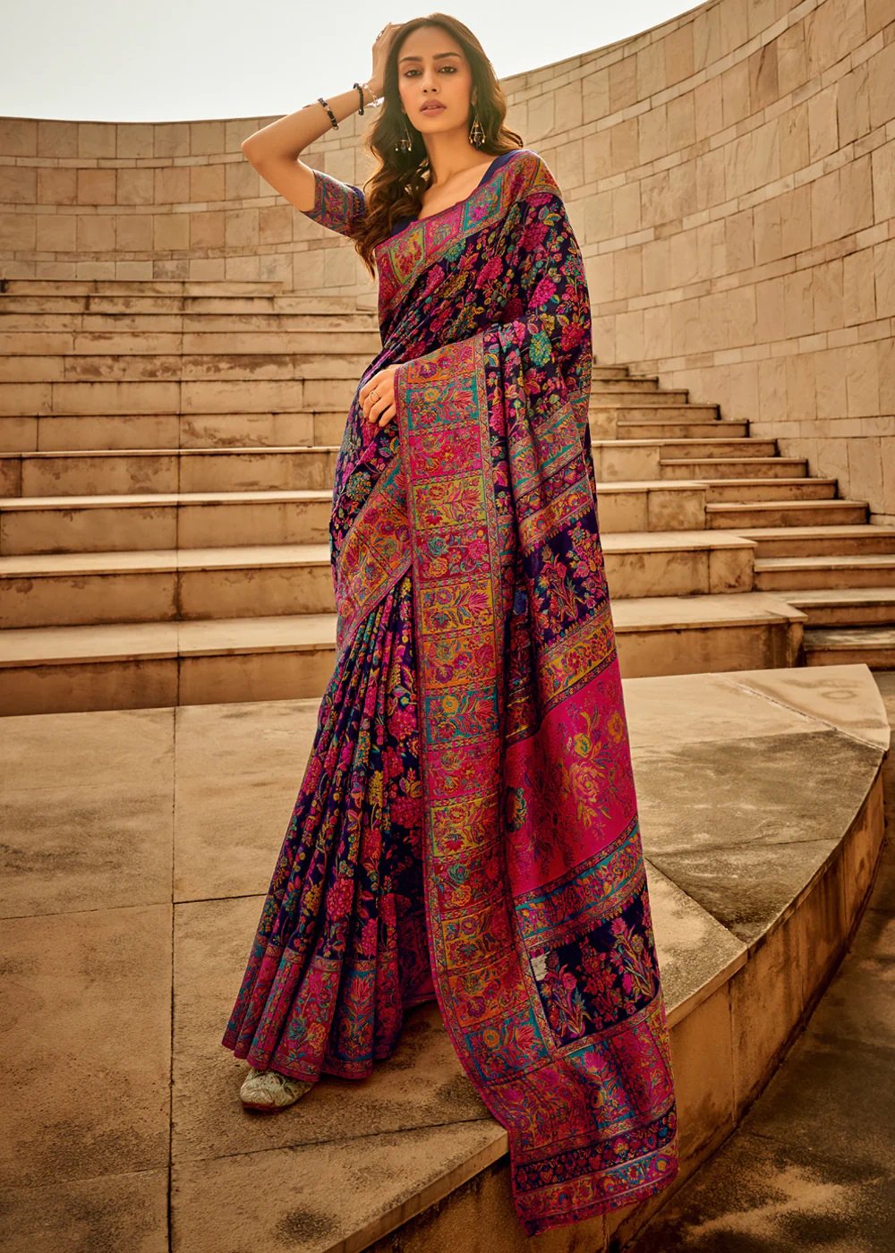 Image of Navy Blue Silk Saree Cotton Saree