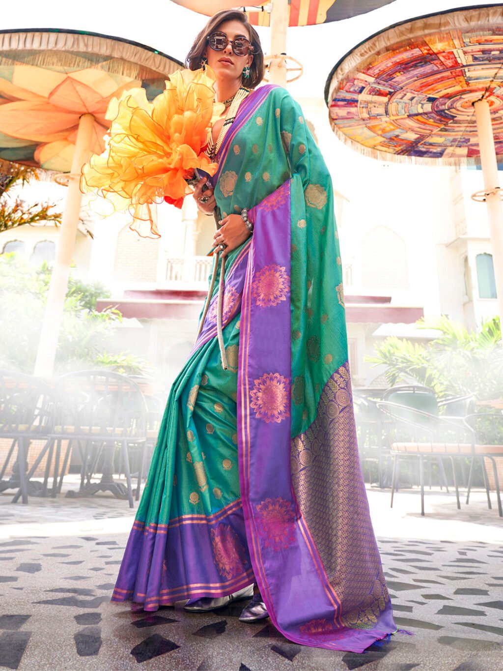 Image of Teal Blue Silk Saree
