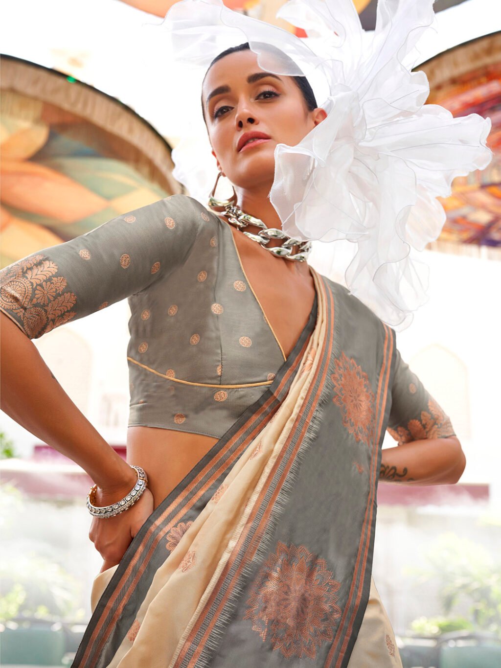 showcasing the beauty and craftsmanship of Party Wear Saree.