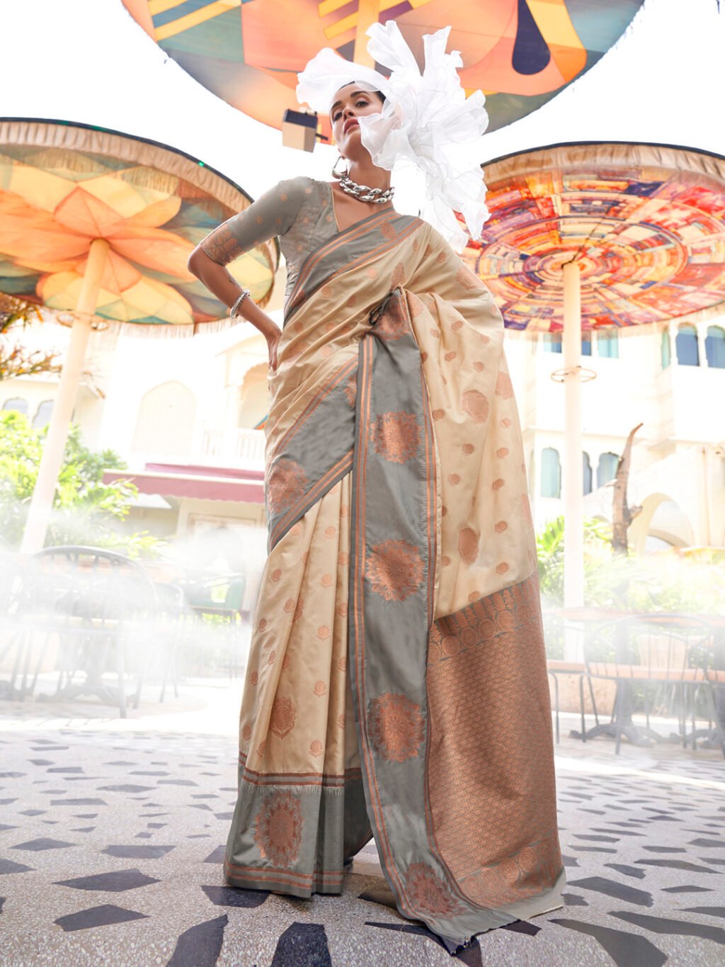 Image of Cream Silk Saree