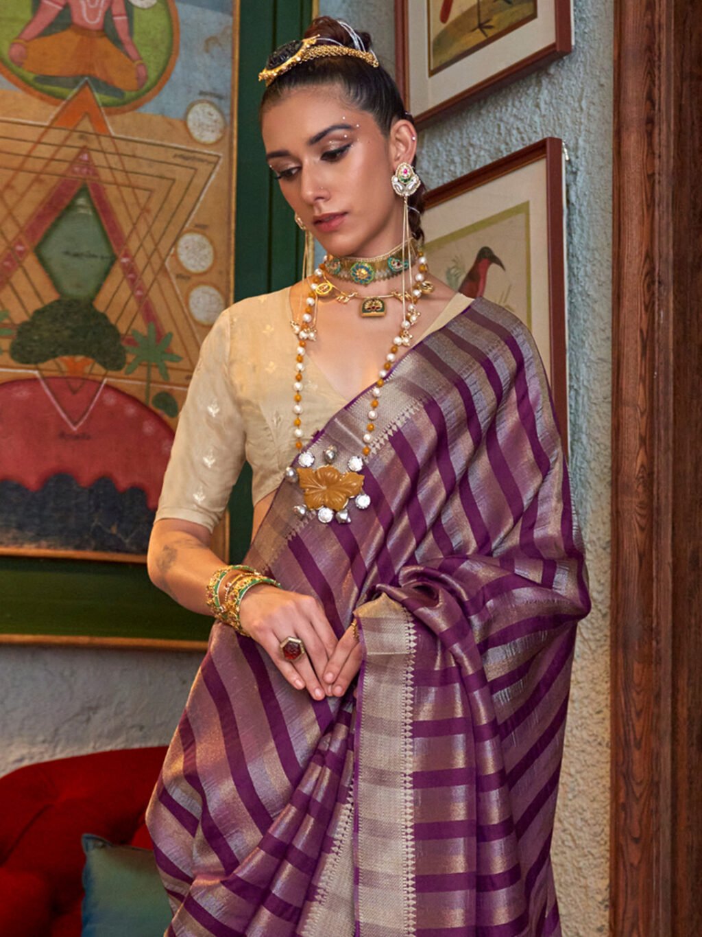 Magenta Silk Saree - Image 3