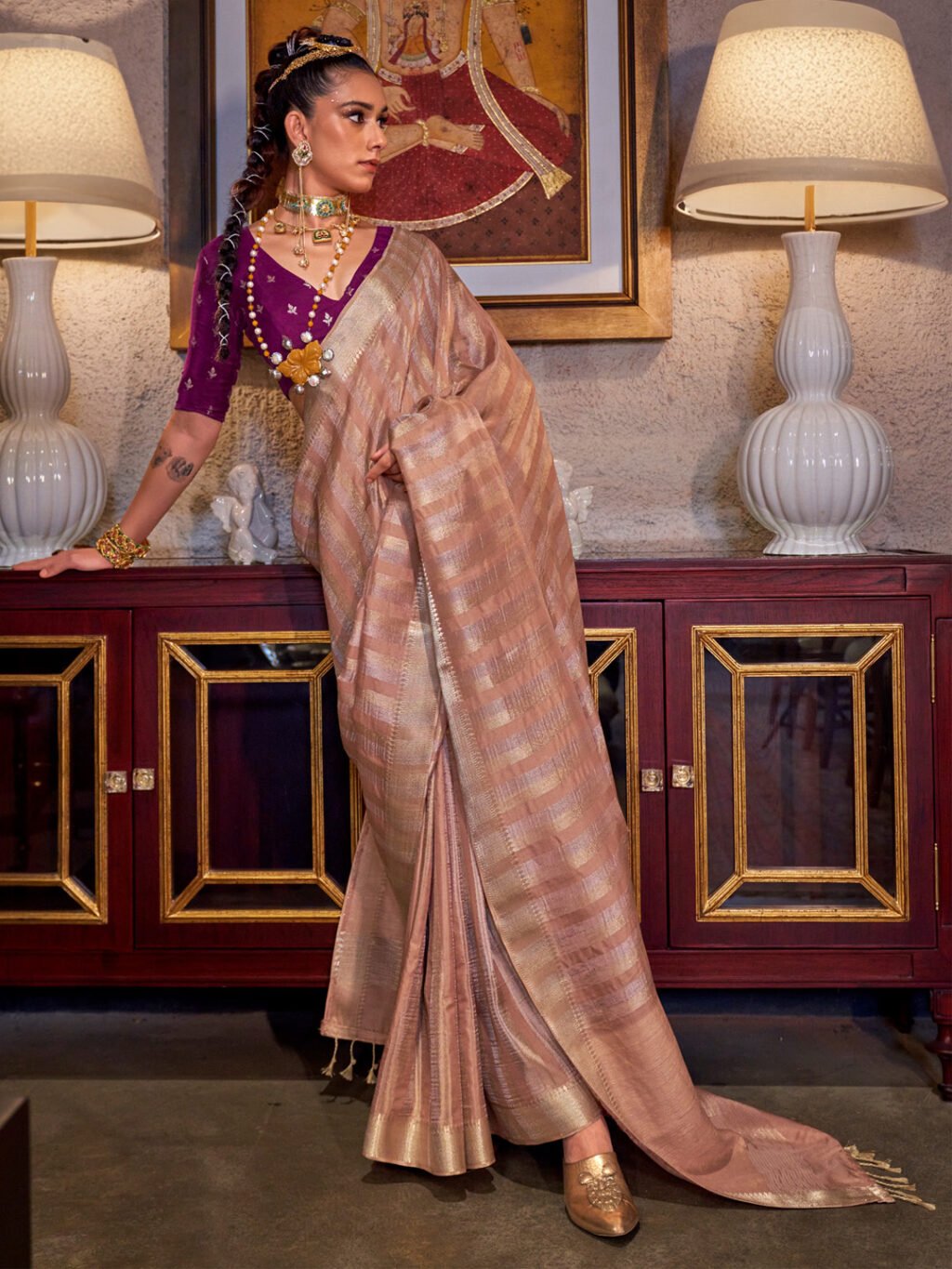 Image of Beige Silk Saree