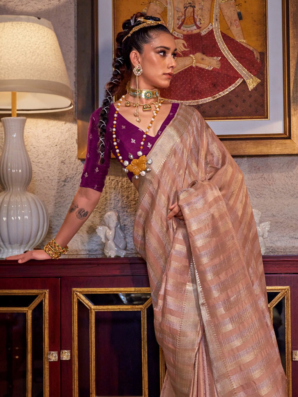 Beige Silk Saree - Image 3