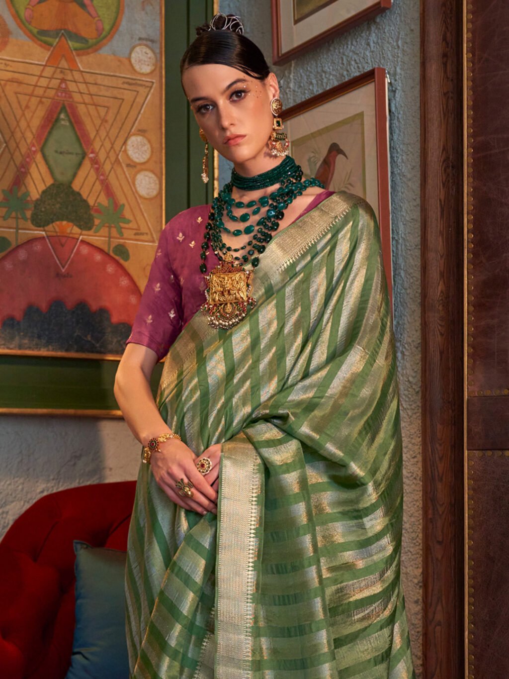 Green Silk Saree - Image 3