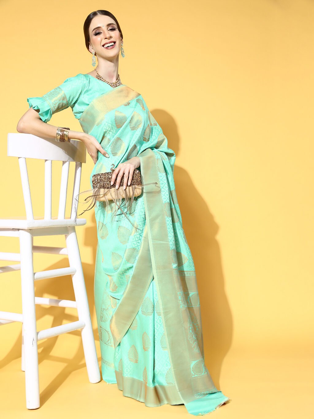 Sea Green Silk Saree - Image 3
