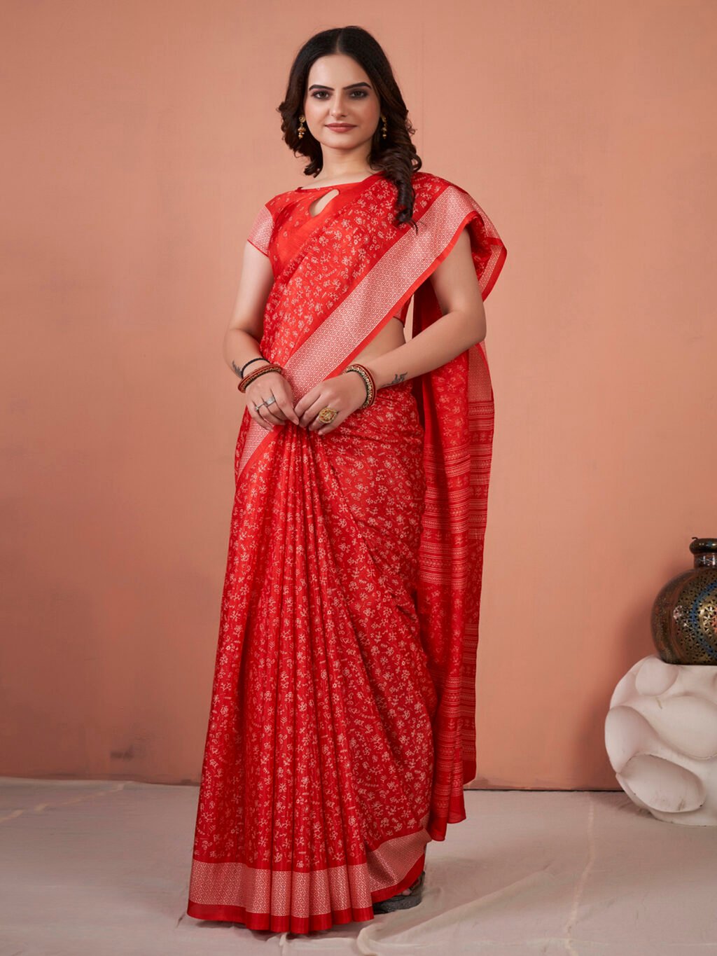 Image of Red Silk Saree