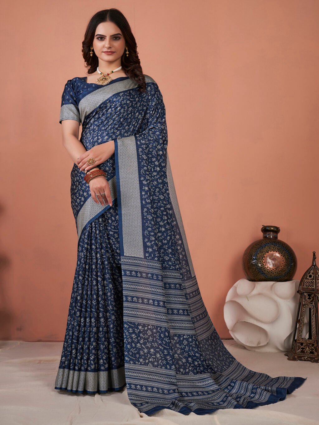 Image of Navy Blue Silk Saree