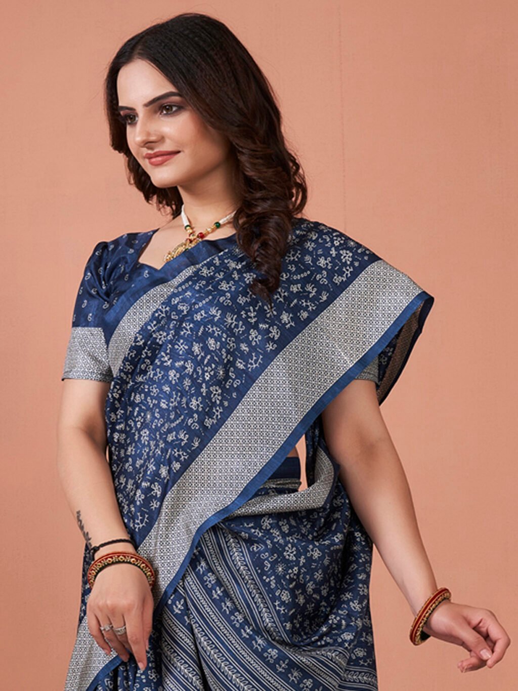 Navy Blue Silk Saree - Image 4