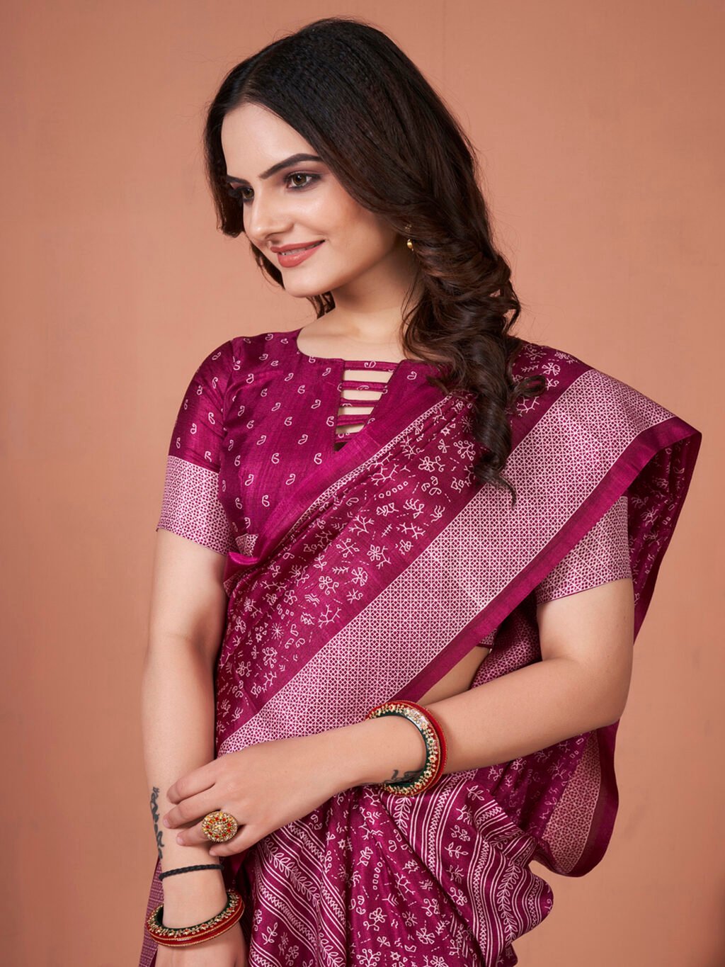 Magenta Silk Saree - Image 4