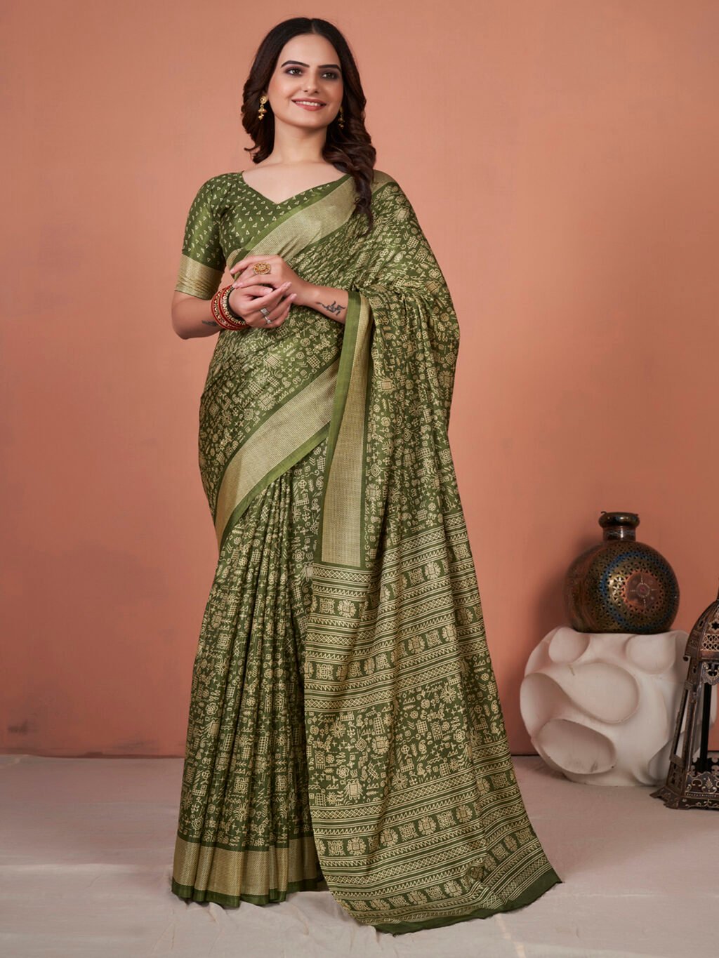 Image of Olive Silk Saree