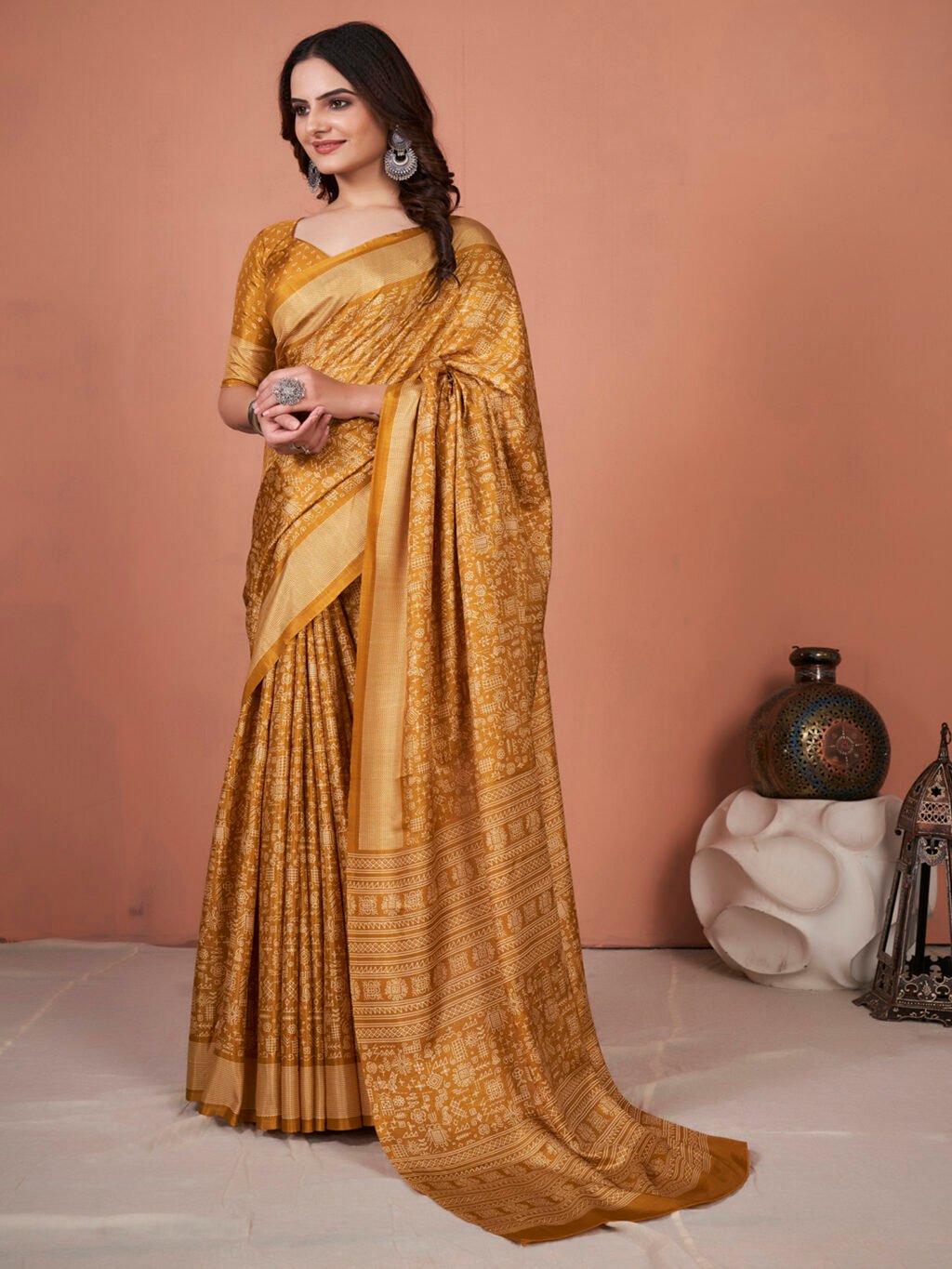 Image of Mustard Silk Saree