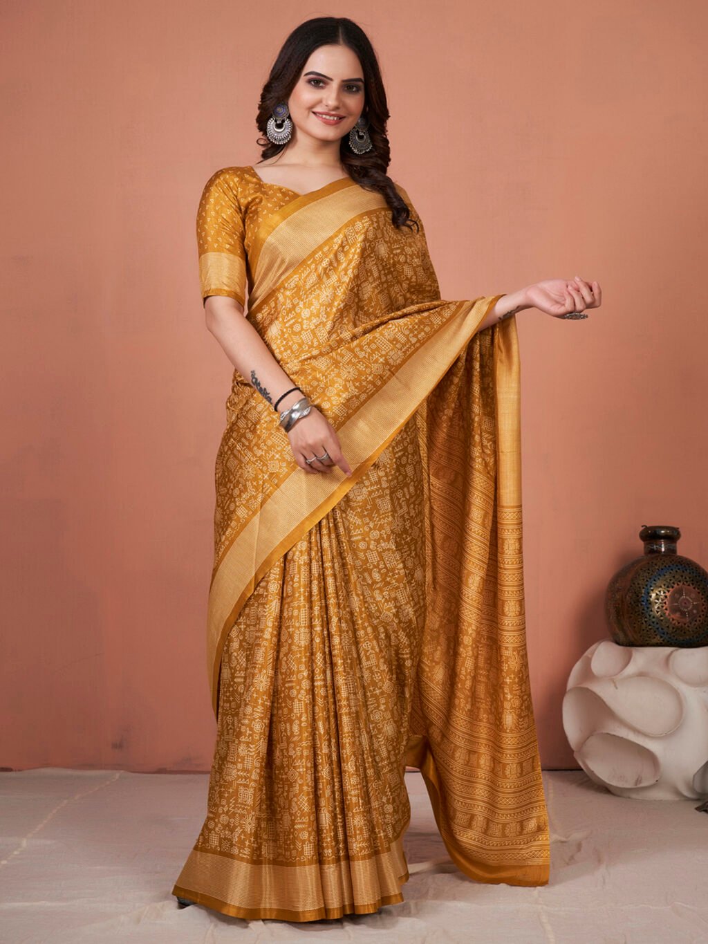 Mustard Silk Saree - Image 3