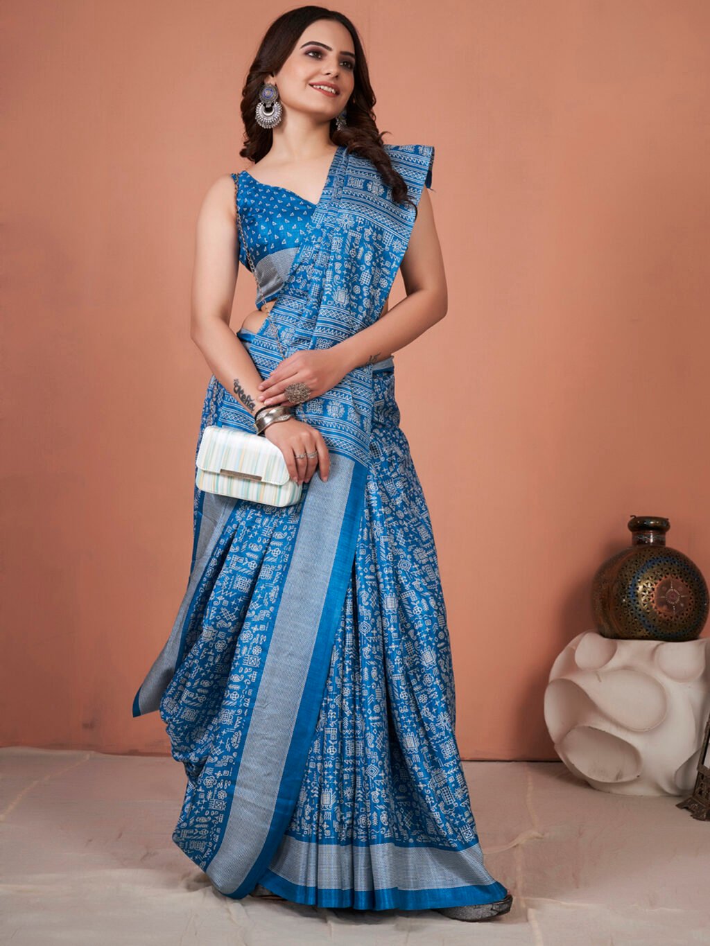 Image of Light Blue Silk Saree