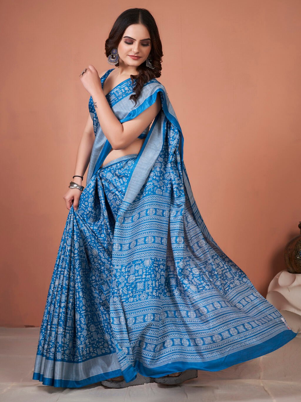Light Blue Silk Saree - Image 3