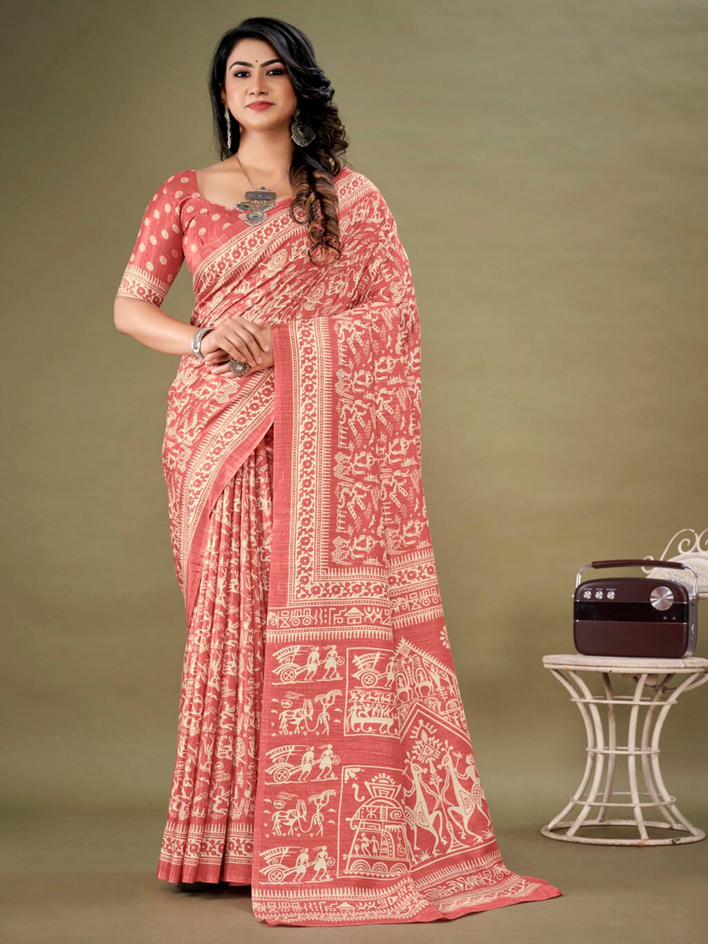 Image of Peach Silk Saree