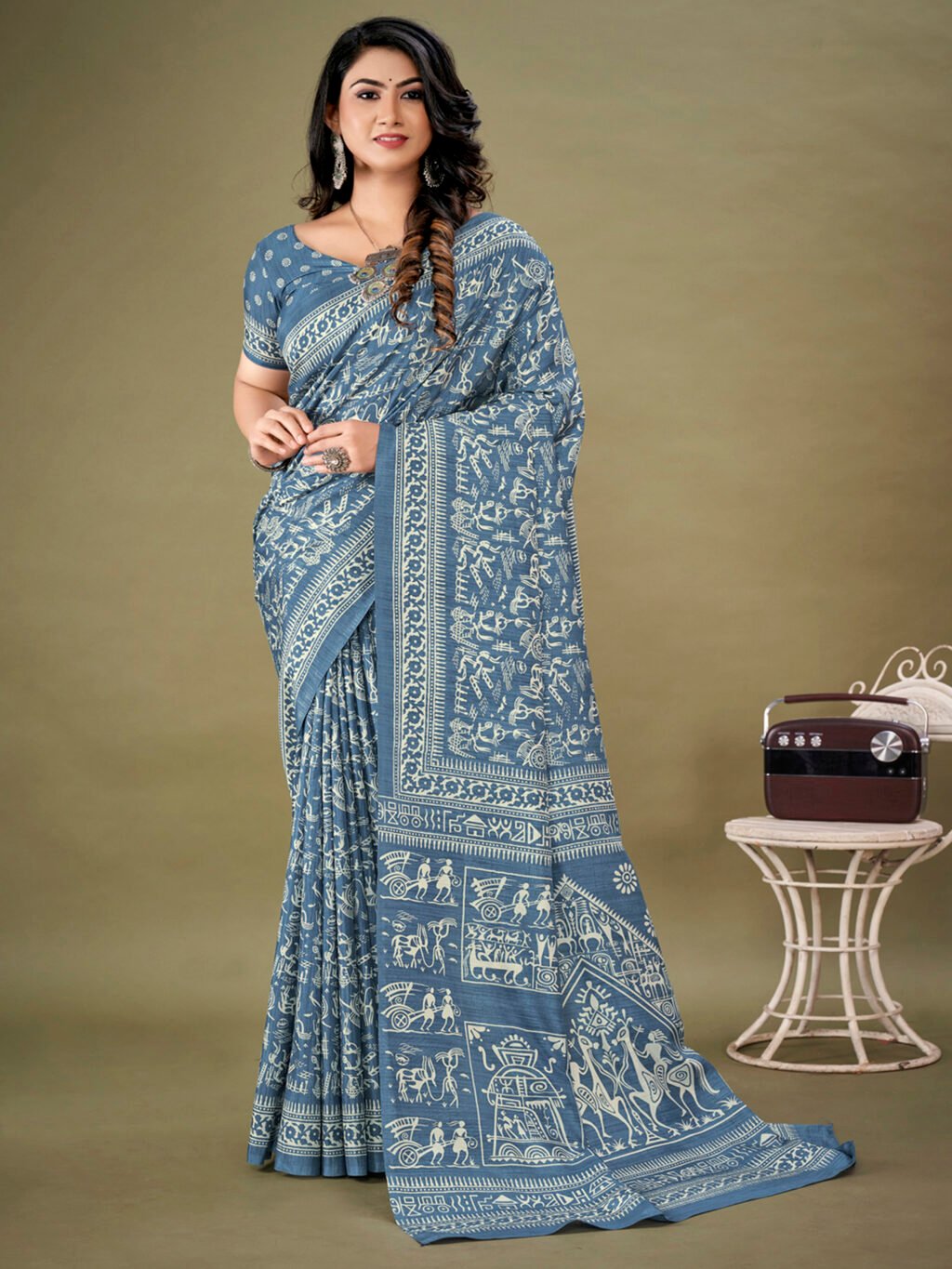 Image of Blue Silk Saree