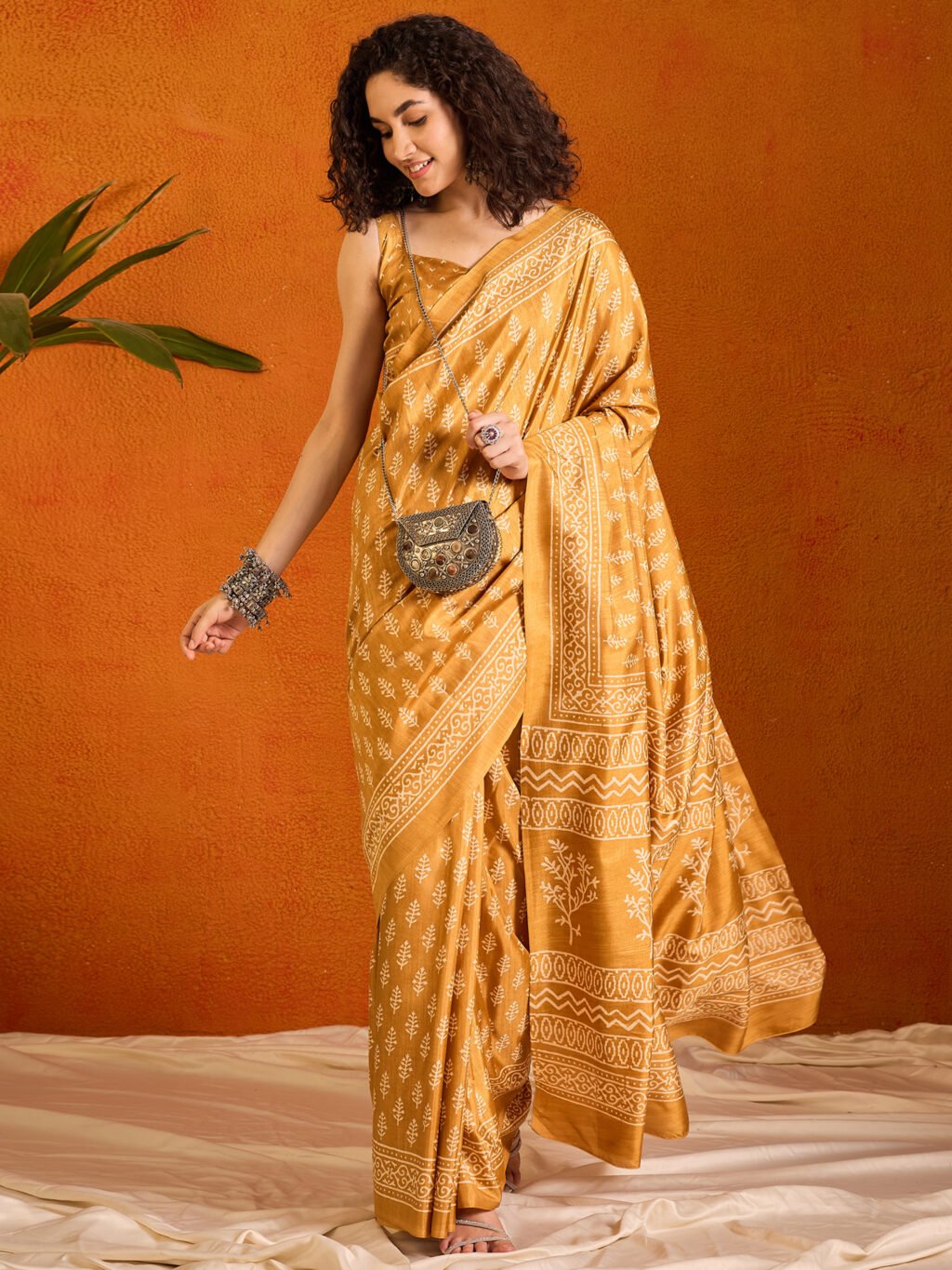 Image of Mustard Cotton Saree