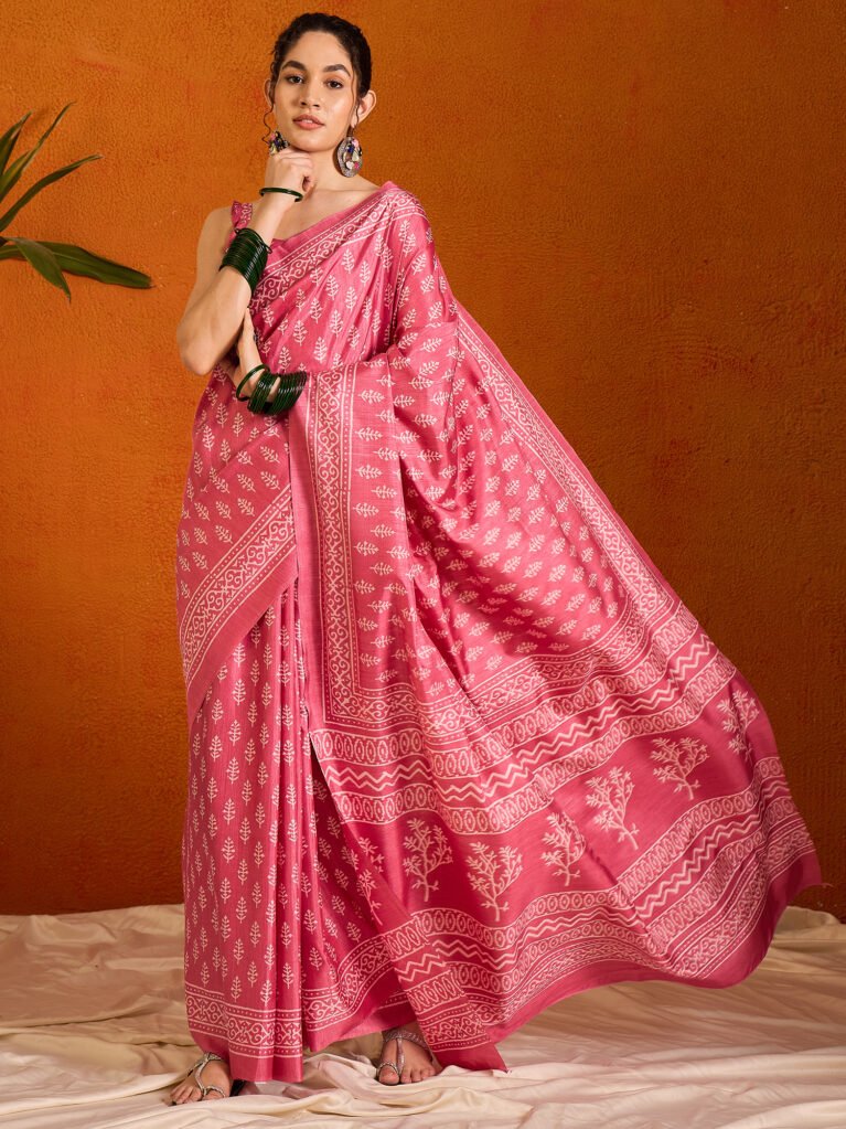 Image of Pink Cotton Saree