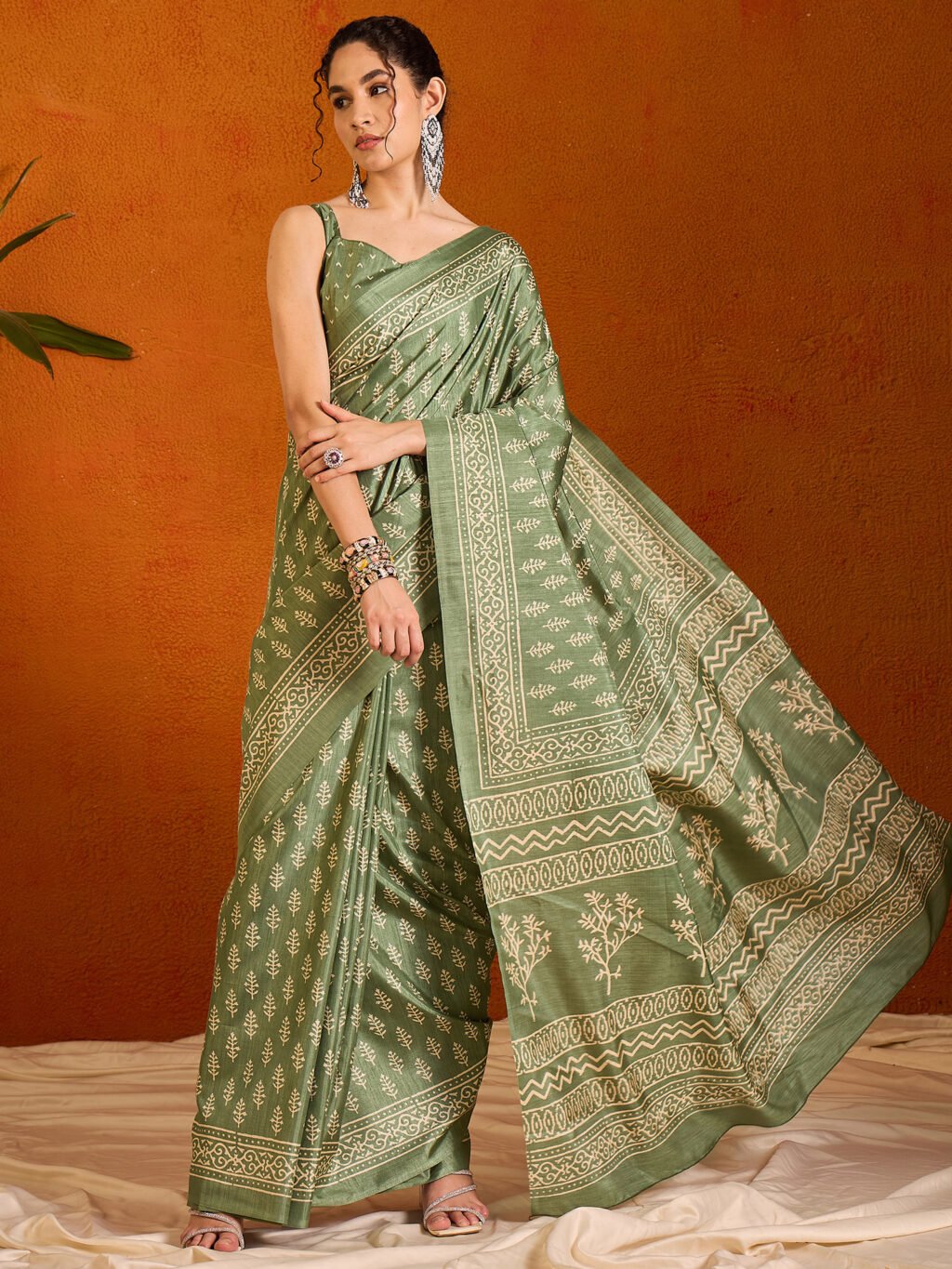 Image of Olive Cotton Saree