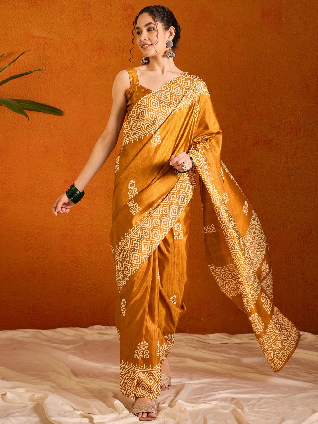 Image of Mustard Cotton Saree