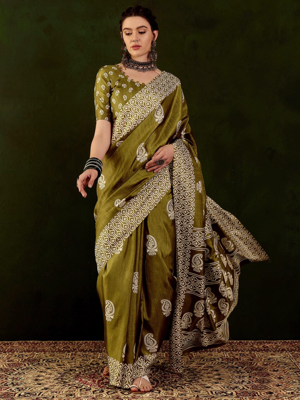 Image of Olive Cotton Saree