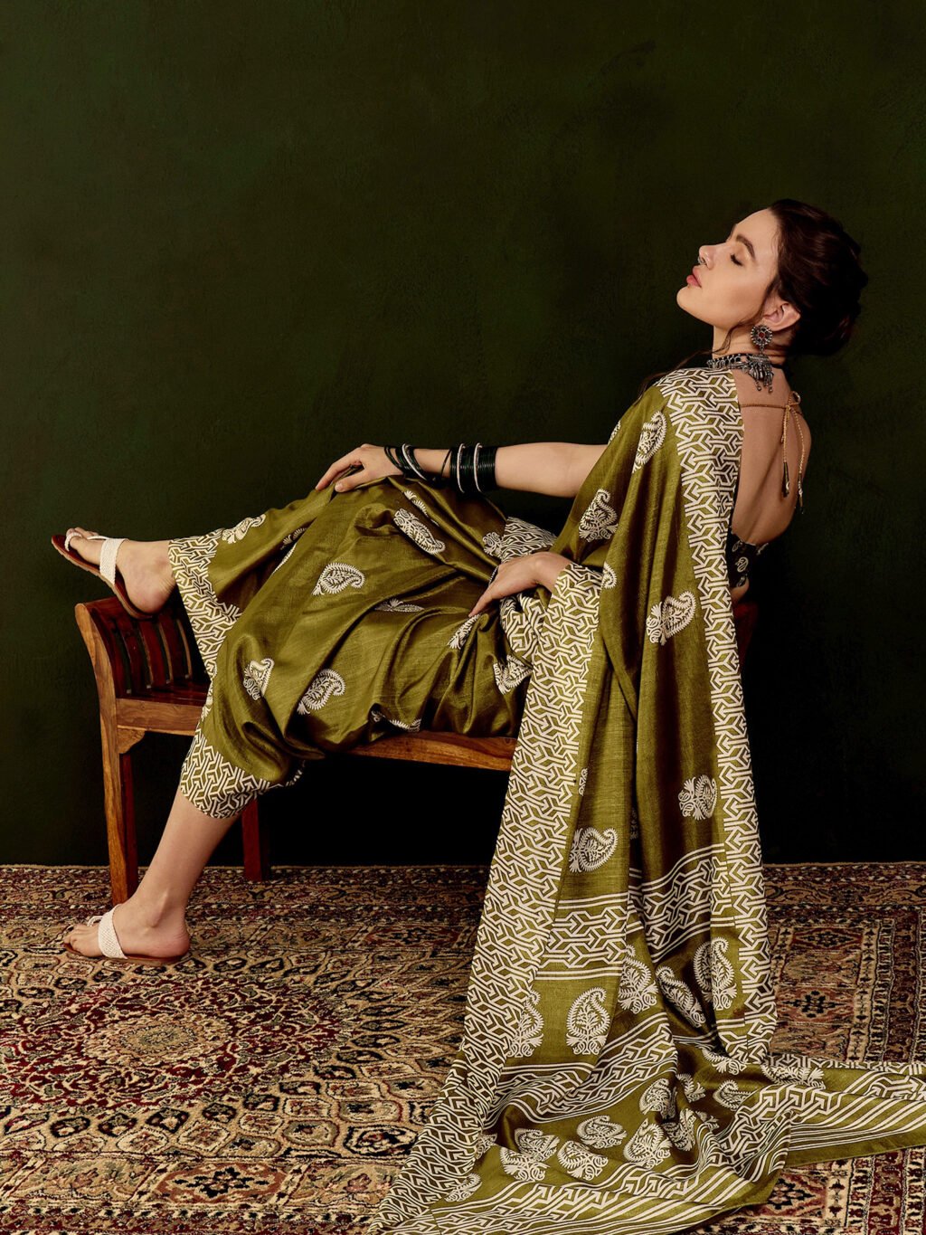 Olive Cotton Saree - Image 4