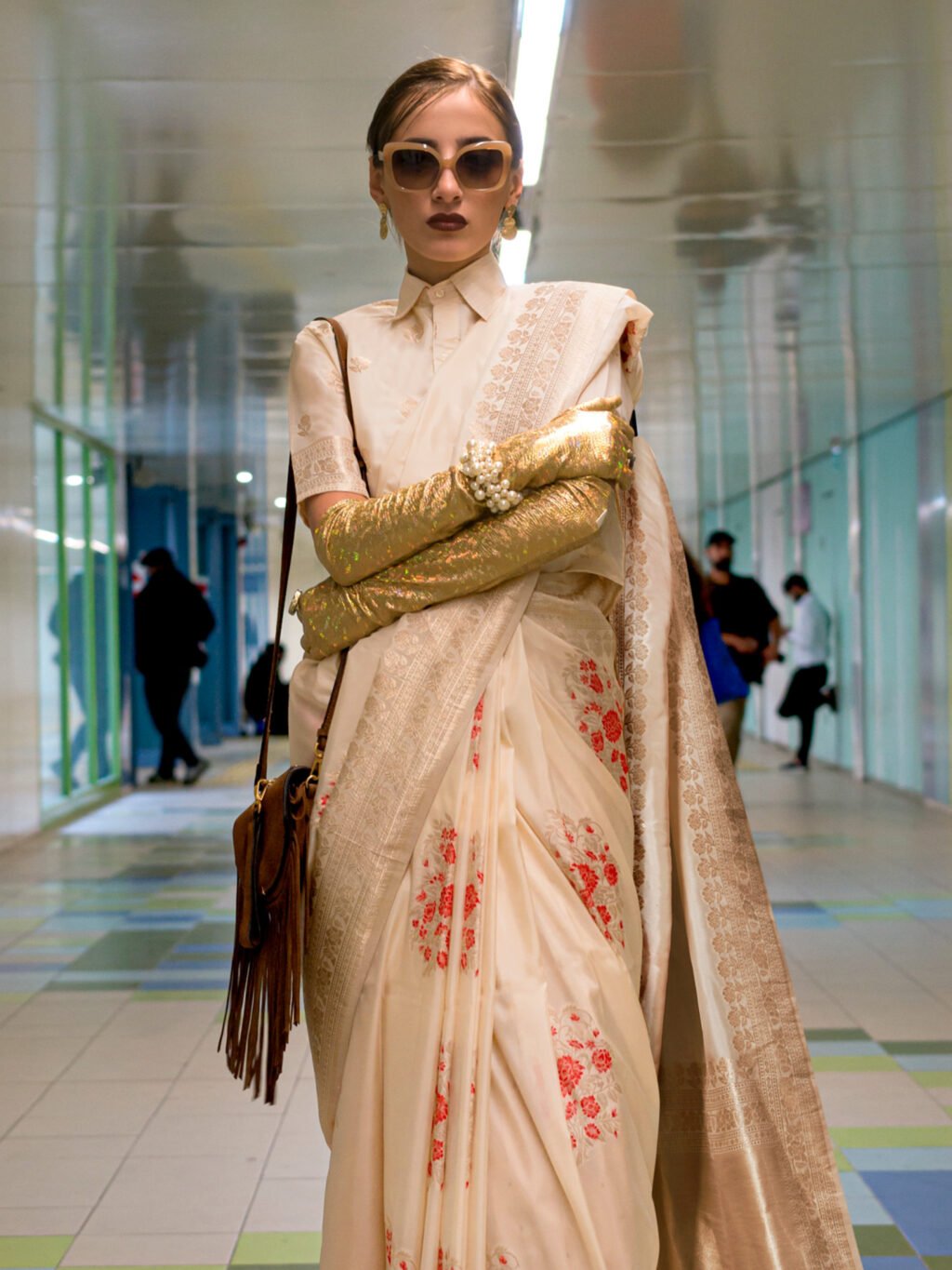 Cream Silk Saree - Image 3