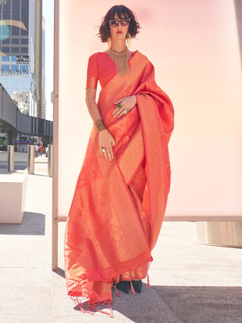 Image of Peach Silk Saree