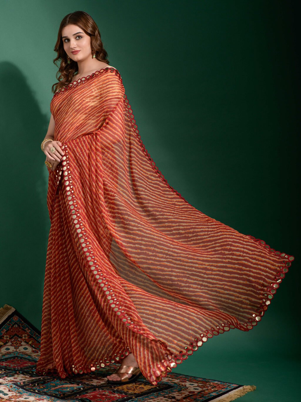 Golden and Maroon Chiffon Saree - Image 3