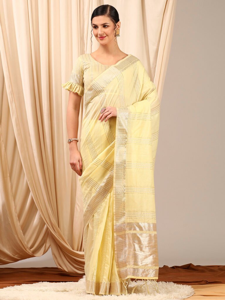 Image of Yellow Linen Saree