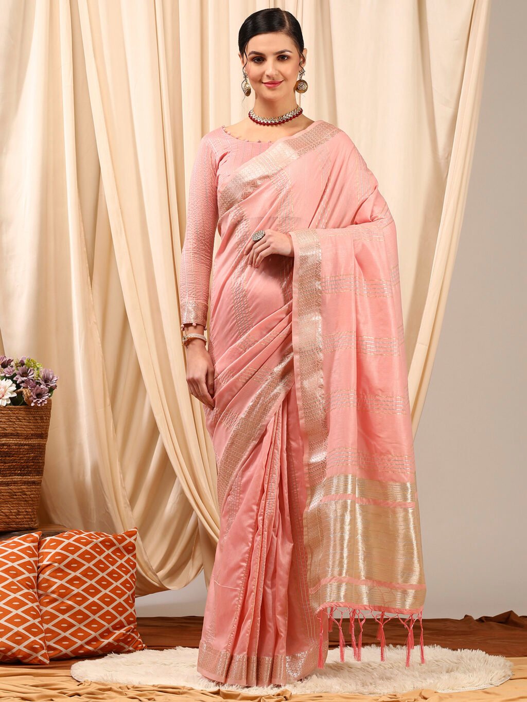 Image of Pink Linen Saree