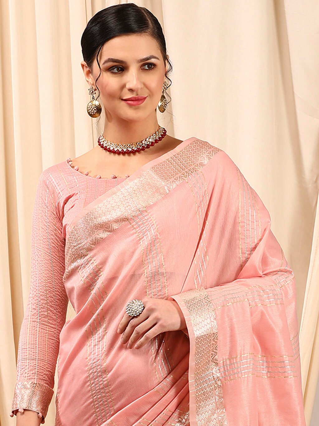 Blush Pink Soft Linen Silk Saree - Image 4