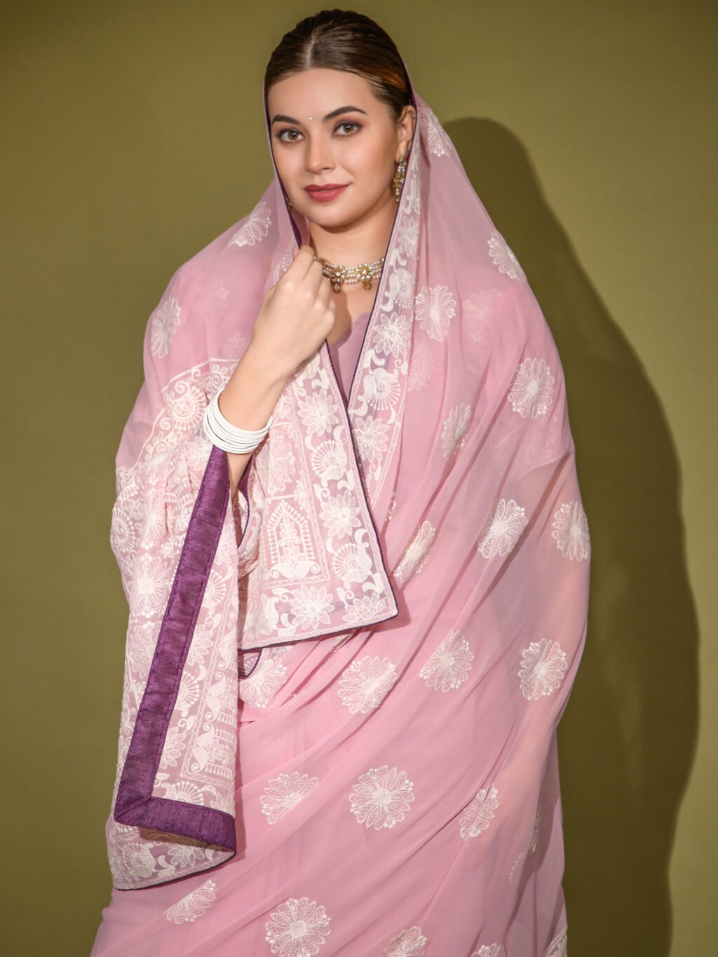 Light Lavender Georgette Saree - Image 4